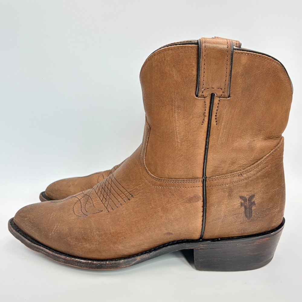 Frye Billy Short Tan Leather Western Ankle Boots Women's 10 B Cowgirl Prairie - Picture 4 of 13